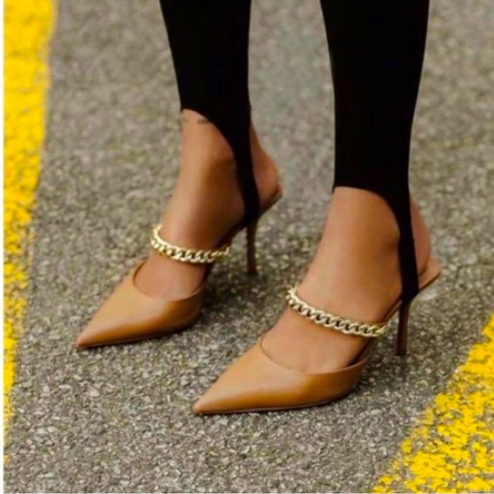Zara Tan Chain-Link Heels size 6.5